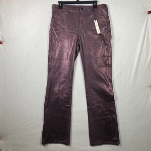 Fidelity Denim Kora High Boot Jeans Plum Foil Metallic Coated Size 32 NWT